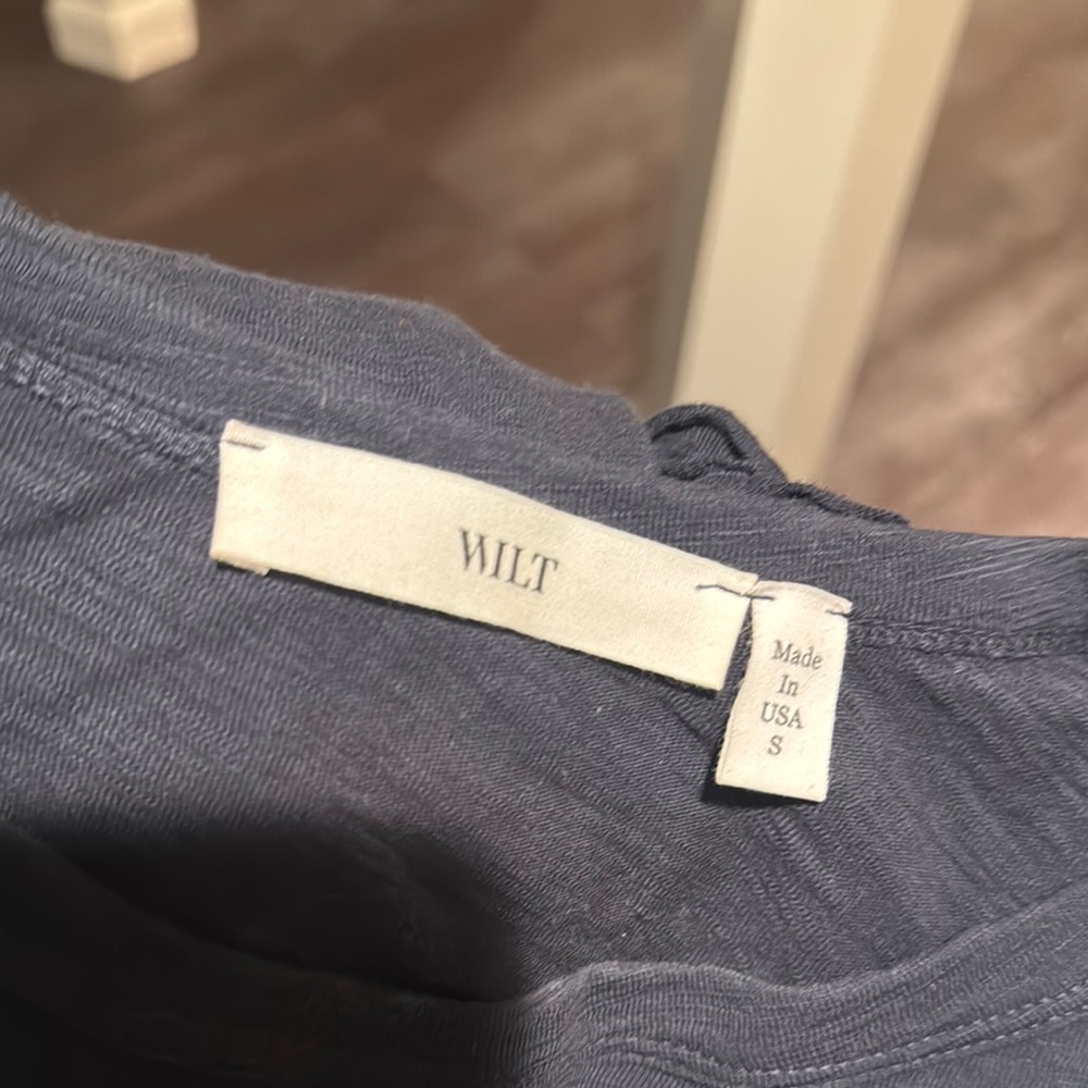 Wilt Navy Casual Top with ruffled bottom